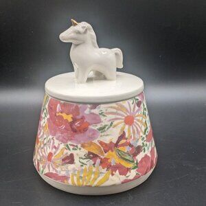 Opalhouse Unicorn Canister Ceramic Lidded Jar White with Floral Pinks Orange 6"